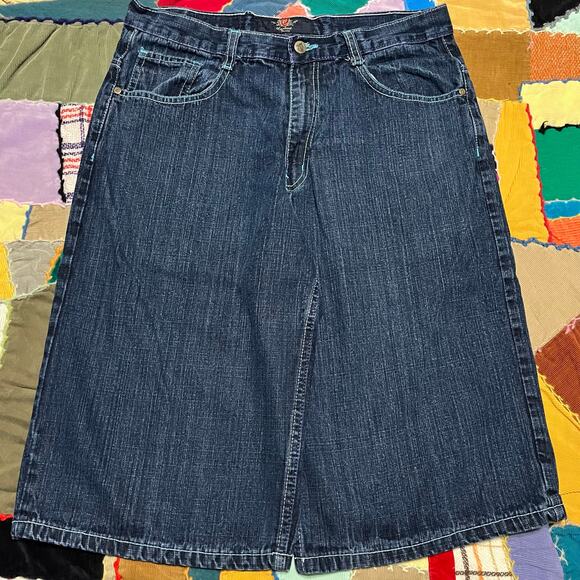 Y2K Corked Baggy Embroidered Dark Skater Jorts 33W - Picture 2 of 8